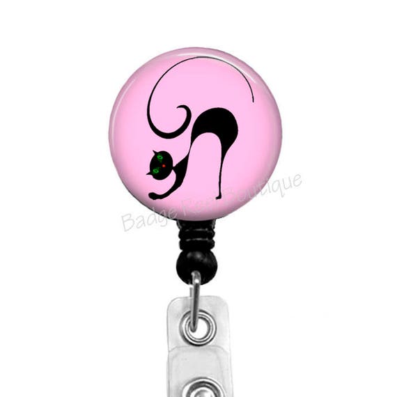 Black Cat Retractable Badge Reel, Nurse ID Holder