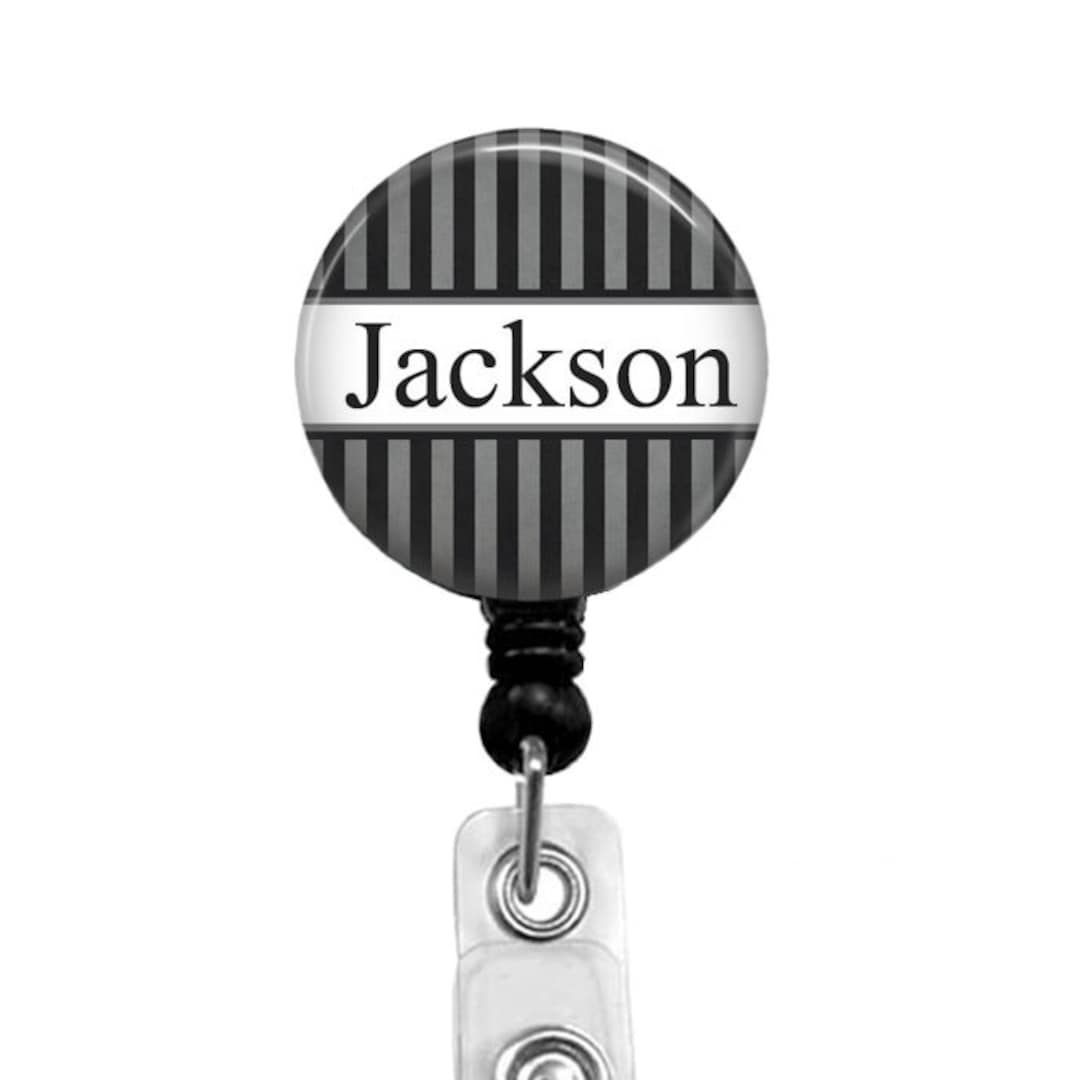 Personalized Badge Reel for Men, Black & Gray Name Badge