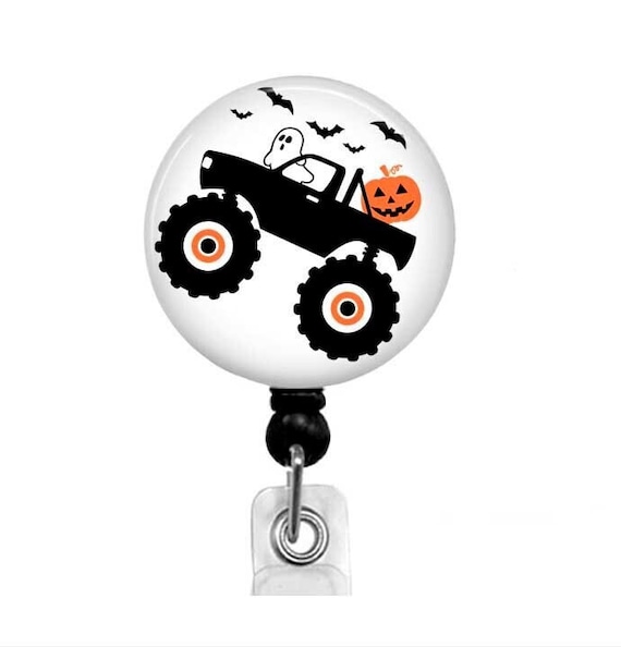 Halloween Monster Truck Retractable Badge Reel – Ghost, Bats, Pumpkin