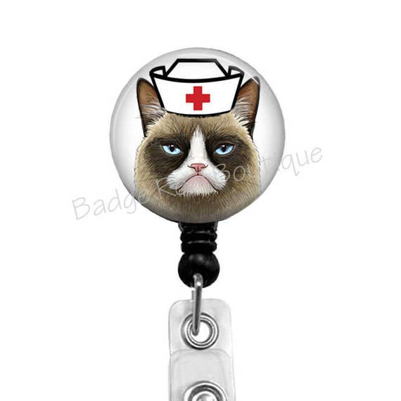 RN Grumpy Cat Badge Reel, Nurse Grumpy Cat Badge Holder