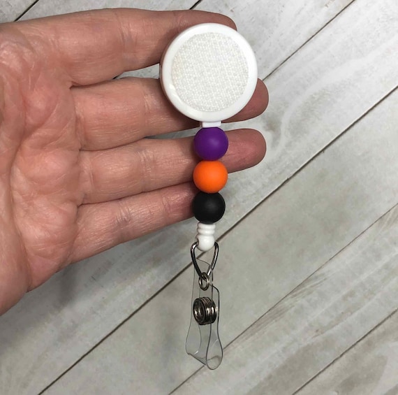 Halloween Silicone Bead Badge Reel: Purple, Orange & Black