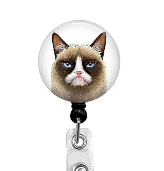 Grumpy Cat Badge Reel, Cat Name Badge, Cute Cat Retractable Badge