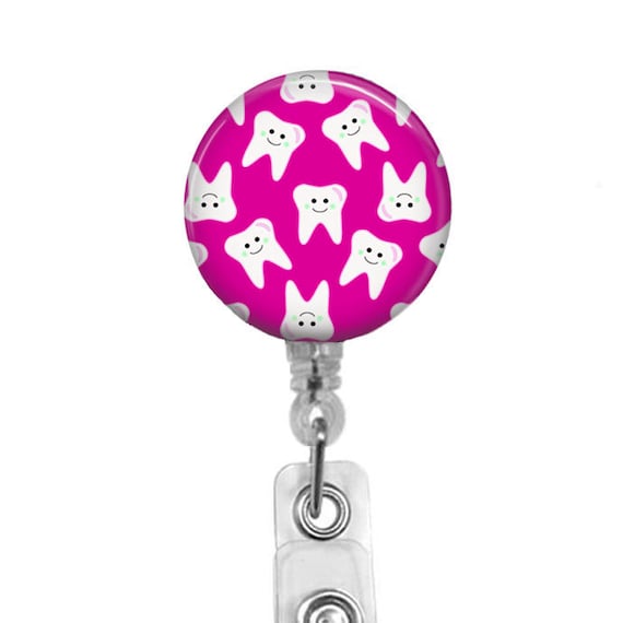 Teeth Badge Reel: Hot Pink Dental Hygienist Retractable ID Holder