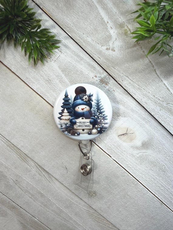 Christmas Snowman Badge Reel 1.75" Mylar Button