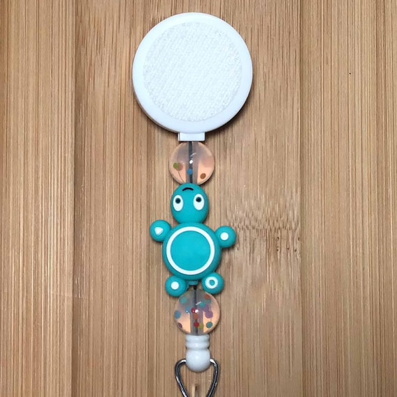 Turtle Badge Reel: Confetti Beads, Interchangeable Topper