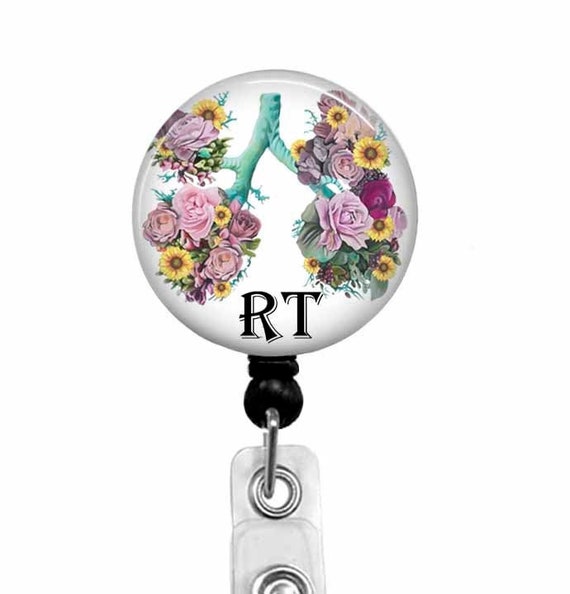 Floral Lungs Badge Reel: RT Respiratory Therapist Stethoscope Tag