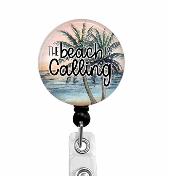 Beach Badge Reel: Palm Tree Ocean Scene - Stethoscope ID Tag