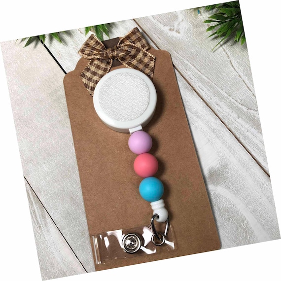 Beaded Badge Reel Interchangeable ID Holder Pastel Beads