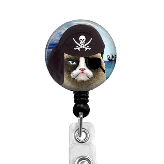 Grumpy Cat Pirate Badge Reel: Retractable ID Holder