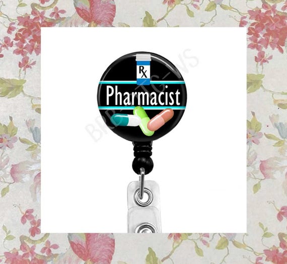 Pharmacist Badge Reel: Rx Bottle & Pills, Retractable Badge Holder