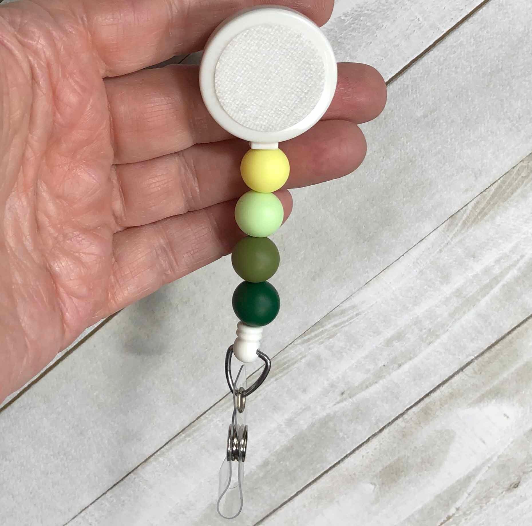 Interchangeable Badge Reel Silicone Beads Replacement With or Without Hook  and Loop 4 Beads in Yellow, Mint, Army, and Forrest Green 