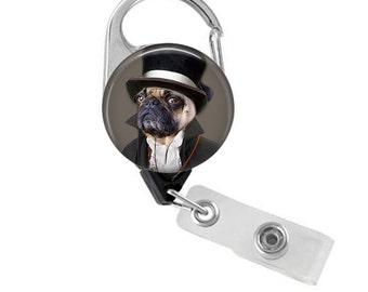 Steampunk Pug Dog Badge Reel: Nurse Veterinarian Gift