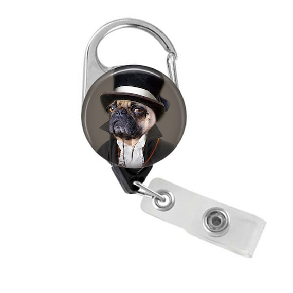 Steampunk Pug Dog Badge Reel: Nurse Veterinarian Gift