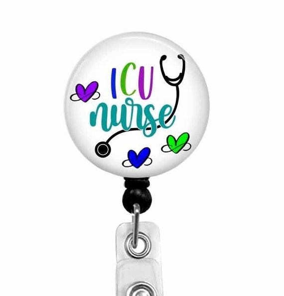 ICU Nurse Badge Reel, Stethoscope ID Tag, Carabiner, Lanyard, T83