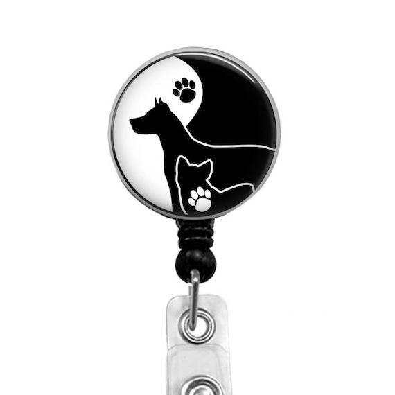 Cat & Dog Badge Reel, Yin Yang Retractable Badge Holder for Dog and Cat Lovers and Vet Techs, Paw Print Badge Reel, Name Clip, 437G