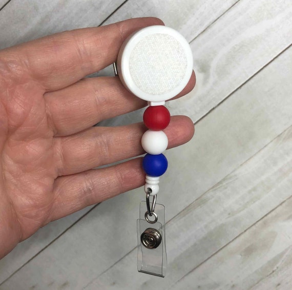 Interchangeable Badge Reel With Silicone Beads Red White and Blue Beads