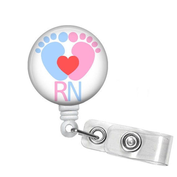 Baby Feet RN Badge Reel: Pediatric Nurse Retractable ID Holder