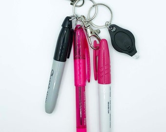 Pink Badge Reel Accessories Includes Mini Sharpie Pen Dry Erase Marker & Mini Light, Nursing Badge Reel Add -Ons