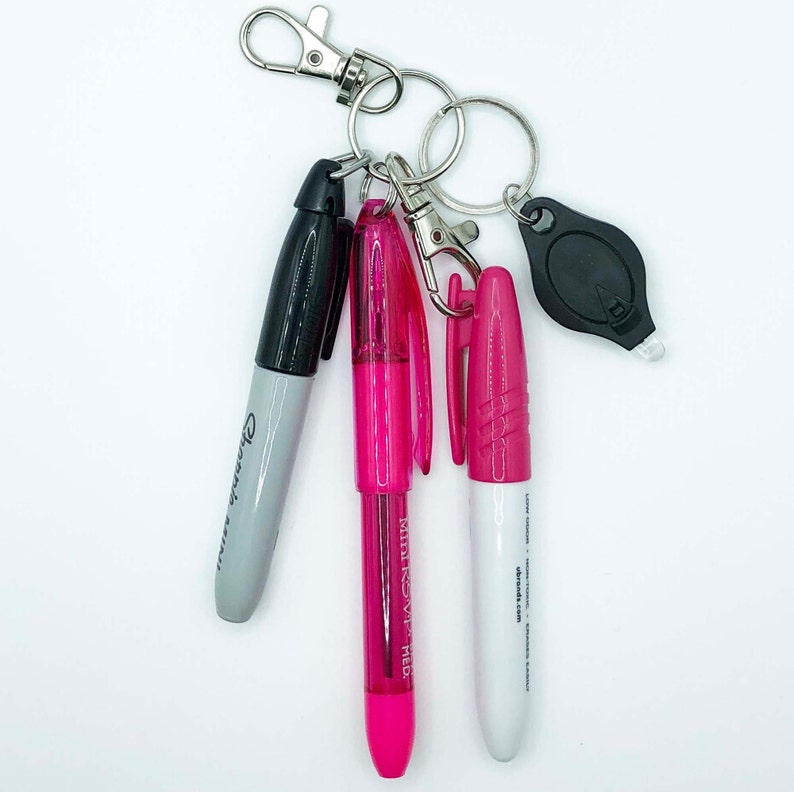 Pink Badge Reel Accessories Includes Mini Sharpie Pen Dry Erase Marker & Mini Light, Nursing Badge Reel Add Ons image 1