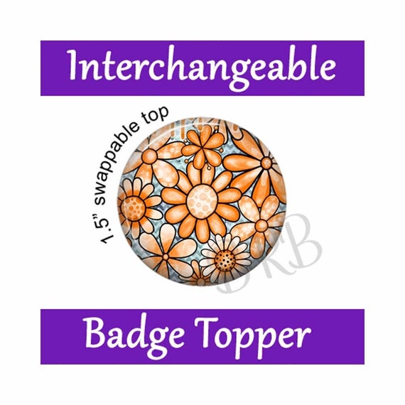 Orange Flowers Badge Topper for Interchangeable Badge Reels, Swappable Top, T133