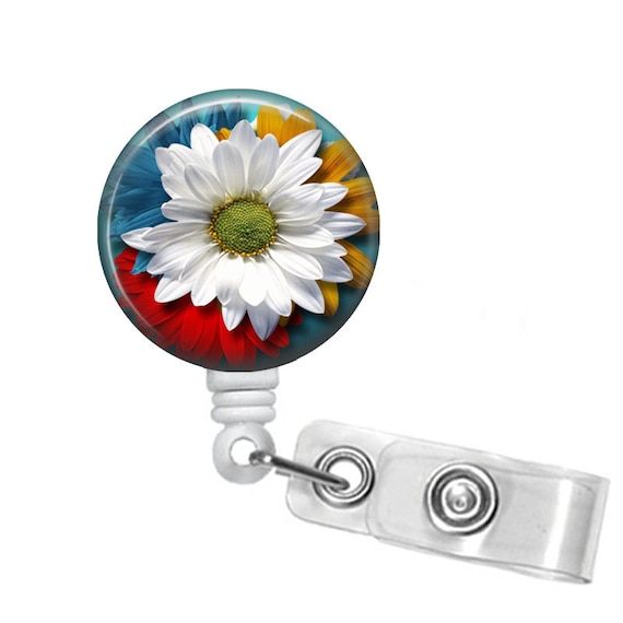 Daisy Badge Reel: Floral Retractable ID Holder