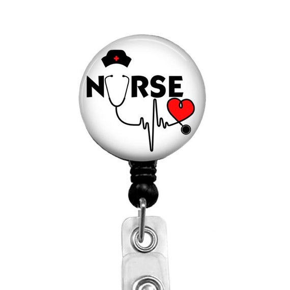 Stethoscope Heart Line Nurse Badge Reel: RN Medical ID Tag