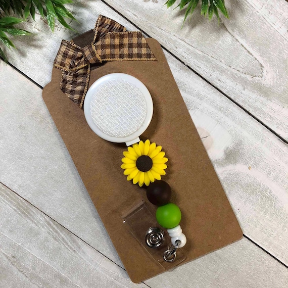 Sunflower Beaded Badge Reel | Handmade Silicone ID Holder
