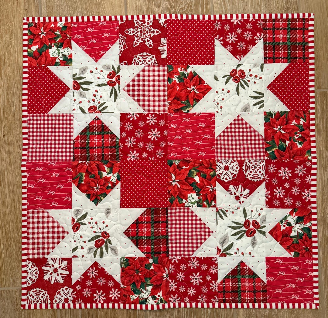 Christmas Table Topper Patchwork Quilt Stars Handmade One of a Kind - Etsy