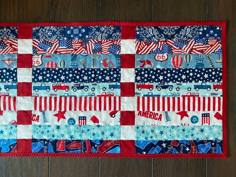Patriotic Quilted Table Runner 4th of July Red White Blue - Etsy