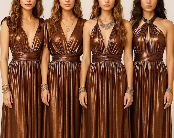 COPPER METALLIC Goddess Bridesmaid Dress/ Maxi Dress Metallic / Convertible Dress / Infinity Dress/ Multiway Dress/ Wrap Dress  / Copper