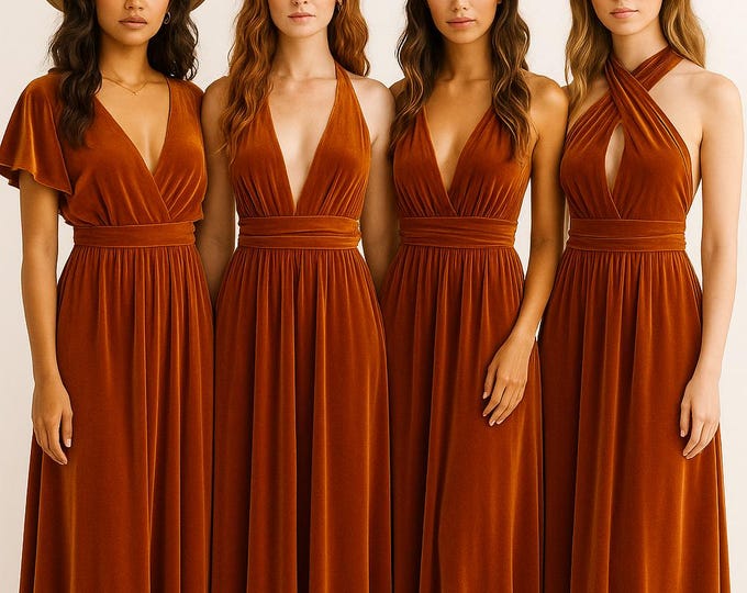 BURNT ORANGE VELVET Infinity Dress/ Bridesmaids Dress/ Convertible Dress / Multiway Dress/ Multiway Wrap Dress / Velvet Bridesmaids Dress