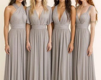 Silver Grey Bridesmaid Dress Light Grey Infinity Dress, Convertible Dress,  Wrap Dress, Prom Dress, Long Ball Gown Plus Size and One Size - Etsy