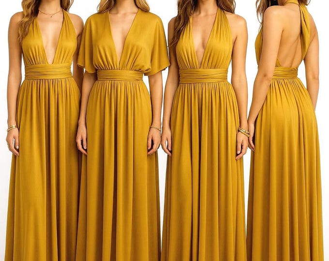 MUSTARD VELVET Infinity Dress/ Bridesmaids Dress/ Convertible Dress / Multiway Dress/ Multiway Wrap Dress / Velvet Bridesmaids Dress