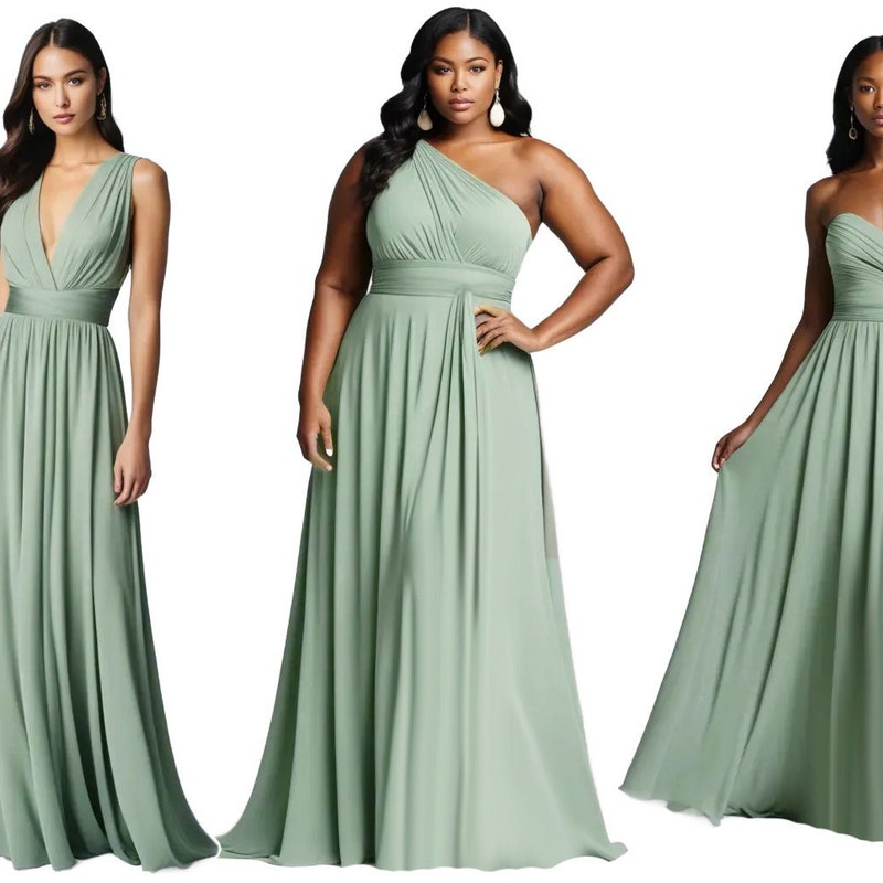 Lace Applique Top Long Bridesmaid Gown Sage Plus Size