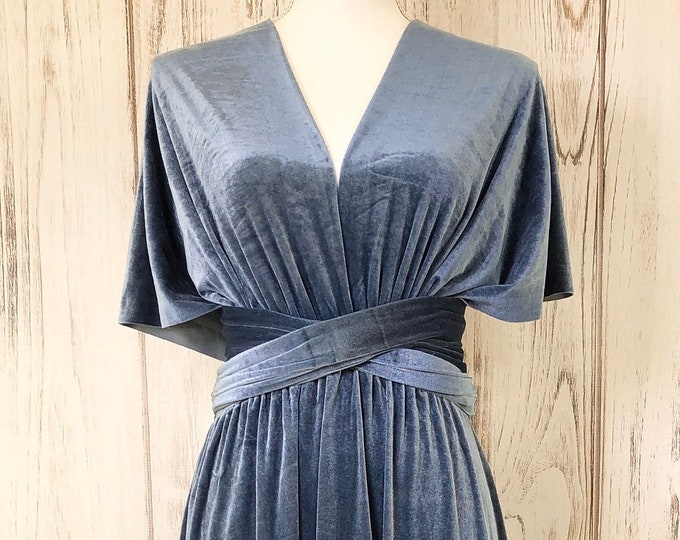 STEEL BLUE VELVET Infinity Dress/ Bridesmaids Dress/ Convertible Dress / Multiway Dress/ Multiway Wrap Dress / Velvet Bridesmaids Dress