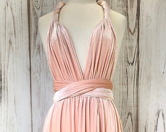 PINK CHAMPAGNE VELVET Infinity Dress/ Bridesmaids Dress/ Convertible Dress / Multiway Dress/ Multiway Wrap Dress / Velvet Bridesmaids Dress