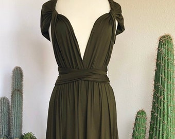 DARK OLIVE GREEN Bridesmaid Dress/ Custom Length / Convertible Dress / Infinity Dress/ Multiway Dress/  Multi Wrap Dress / Plus Size /