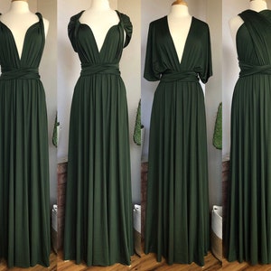 Robe de demoiselle d'honneur vert forêt/ longueurs personnalisées/ robe convertible/ robe infini/ robe multi-voies/ robe multi portefeuille/ grande taille/ petite