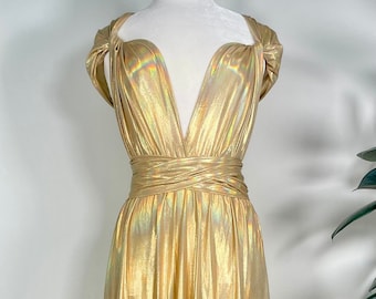 GOLD IRIDESCENT Goddess Bridesmaid Dress/ Holographic Metallic Gold/ Convertible Dress / Infinity Dress/ Multiway Dress/ Multi Wrap Dress  /