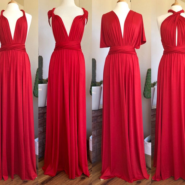 Robe de demoiselle d'honneur ROUGE / longueurs personnalisées / robe convertible / robe infini / robe multivoies / robe multi portefeuille / grande taille / petite