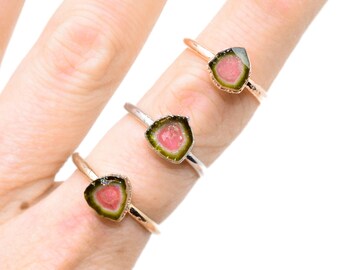 Raw WATERMELON TOURMALINE Ring / rough TOURMALINE ring / Watermelon Tourmaline Ring / Tourmaline ring / Pink Green Tourmaline Ring /