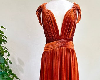 BURNT ORANGE VELVET Infinity Dress/ Bridesmaids Dress/ Convertible Dress / Multiway Dress/ Multiway Wrap Dress / Velvet Bridesmaids Dress