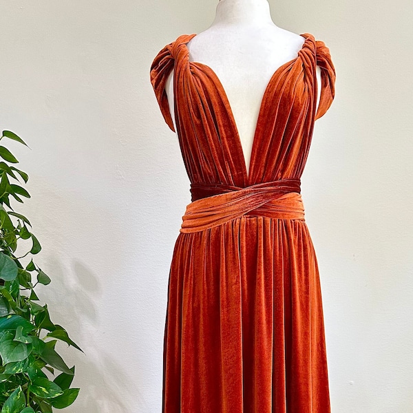 BURNT ORANGE VELVET Infinity Dress/ Bridesmaids Dress/ Convertible Dress / Multiway Dress/ Multiway Wrap Dress / Velvet Bridesmaids Dress