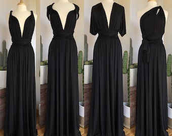 Robe de demoiselle d'honneur noire / longueurs personnalisées / robe convertible / robe infini / robe multivoies / robe multi portefeuille / grande taille /