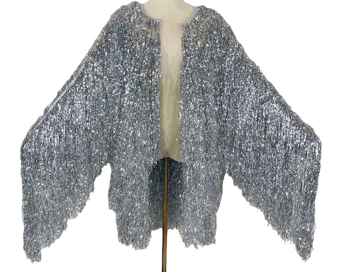 TINSEL FRINGE SILVER Kimono Jacket/ Silver Pompom/ Festival Kimono