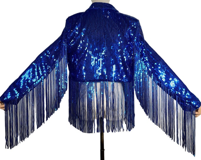ROYAL BLUE FRINGE Sequins Kimono Jacket/ Cropped Sequins/ Etsy