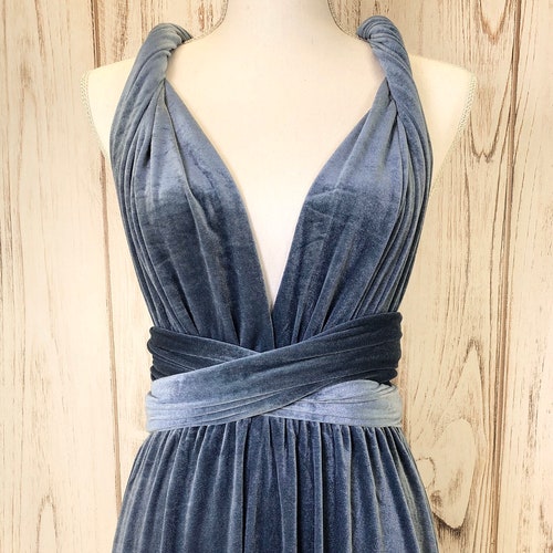 STEEL BLUE VELVET Infinity Dress/ Bridesmaids Dress/ Convertible Dress / Multiway Dress/ Multiway Wrap Dress / Velvet Bridesmaids Dress