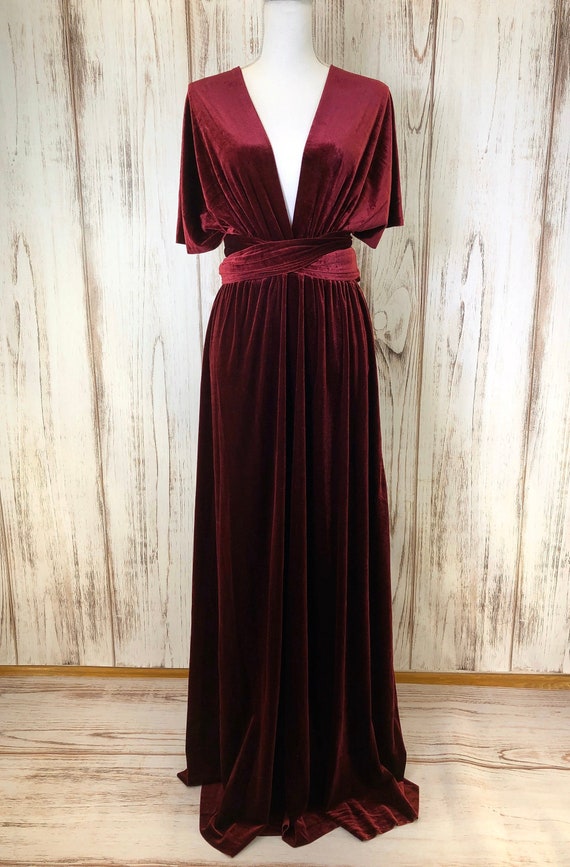 WINE VELVET Infinity Dress/ Bridesmaids Dress/ Convertible Dress / Multiway Dress/ Multiway Wrap Dress / Velvet Bridesmaids Dress