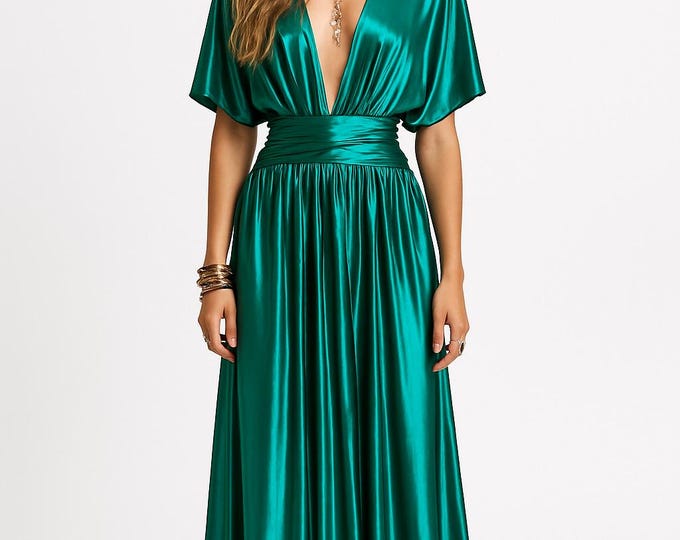 EMERALD METALLIC Goddess Bridesmaid Dress/ Maxi Dress Metallic / Convertible Dress / Infinity Dress/ Multiway Dress/ Wrap Dress  / Green
