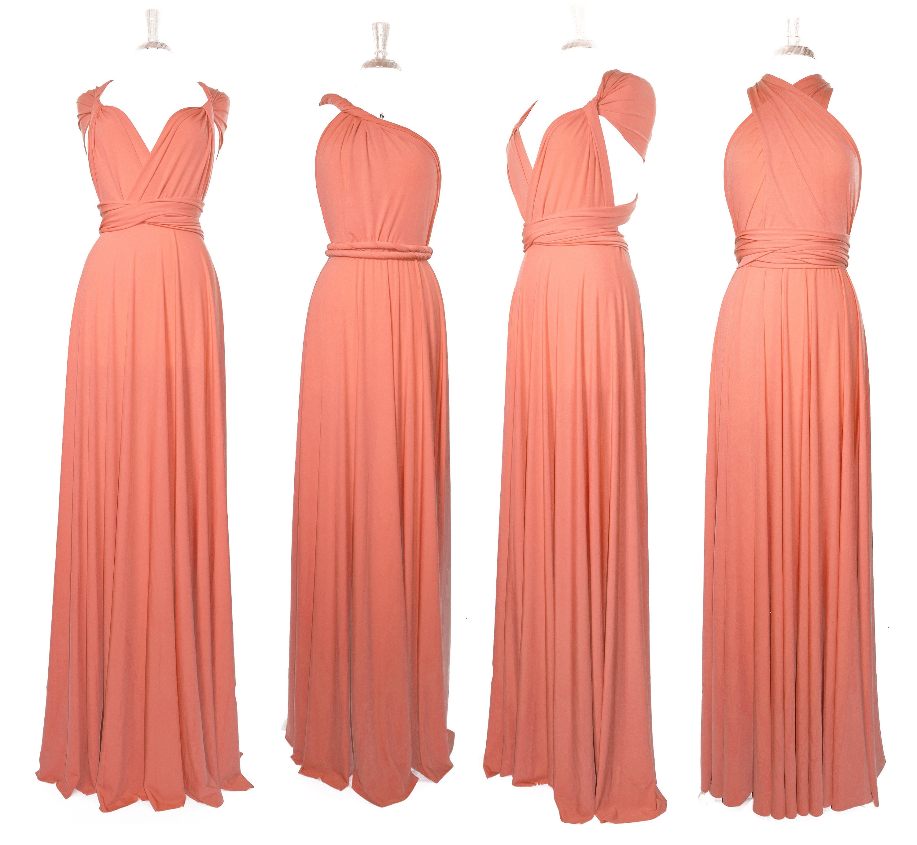 Simple Chiffon Bridesmaid Dress with Slit Coral Plus Size main image 1